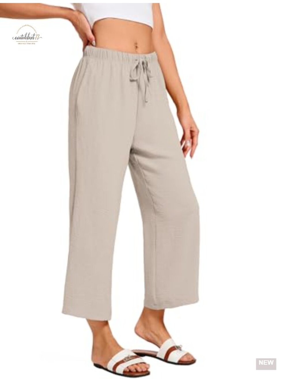 Wide Leg Cropped Pants Low Rise Palazzo Summer Beach Capris Lightweight - Picture 3 of 5